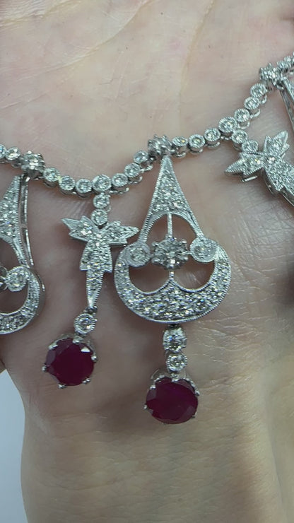 Platinum Round Cut 20.07 Carat Ruby and Diamond Necklace