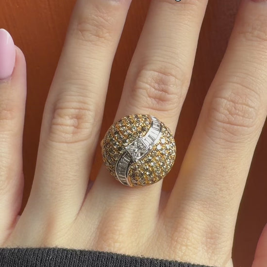 18k Yellow Gold White and Brown Diamond Ring - Size 6.75