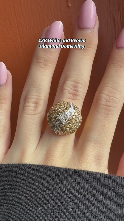 18k Yellow Gold White and Brown Diamond Ring - Size 6.75