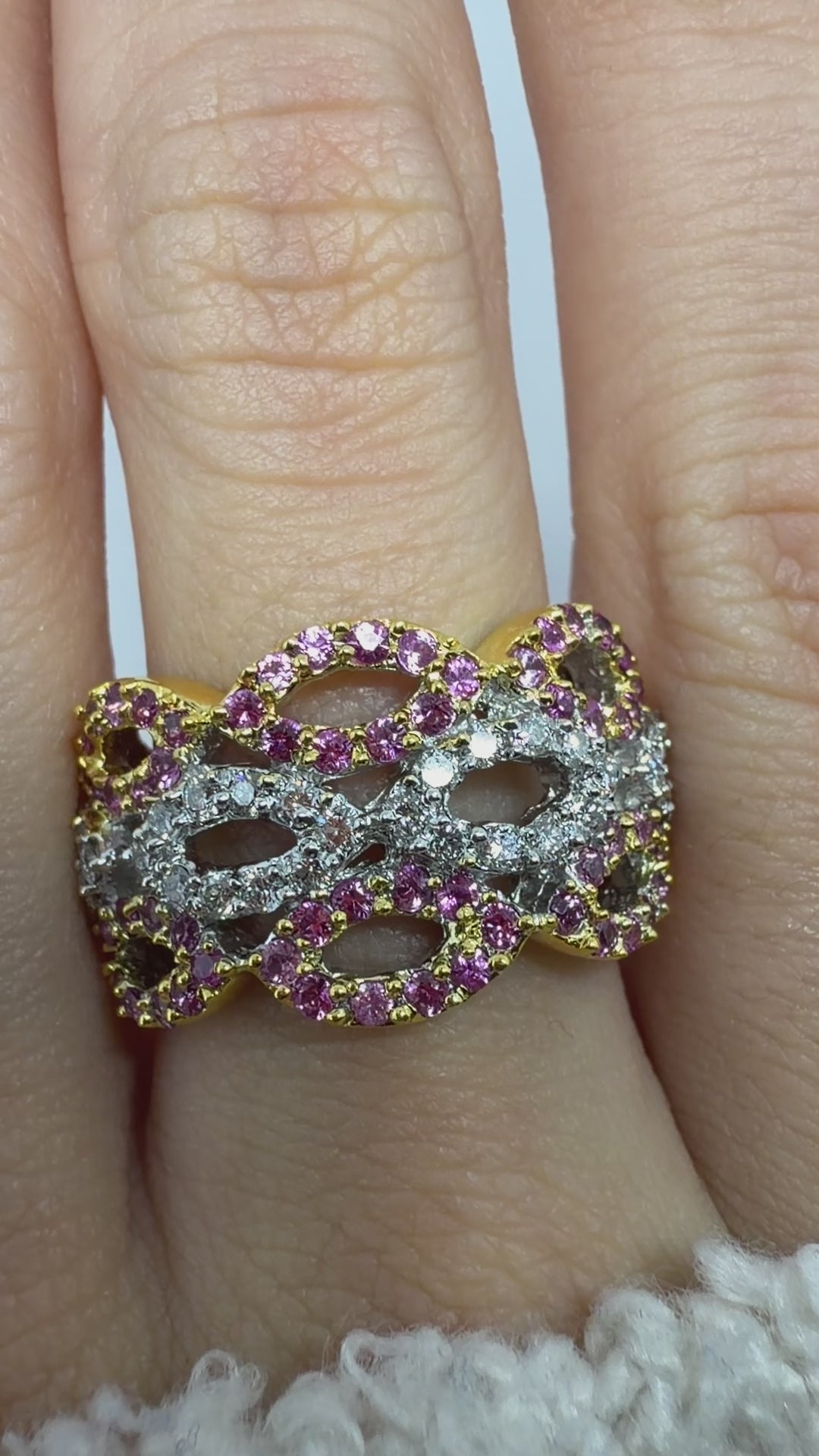 18K Two Tone Pink Sapphire and Diamond Band