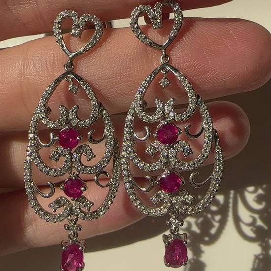 18K White Gold Diamond and Ruby Earrings
