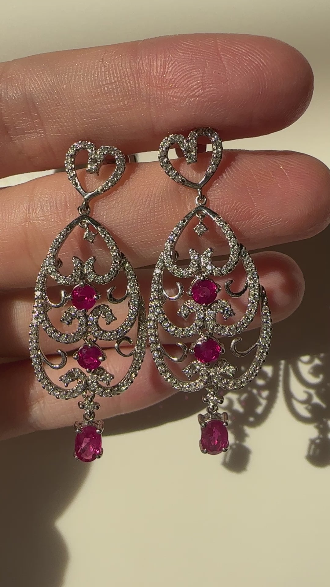 18K White Gold Diamond and Ruby Earrings