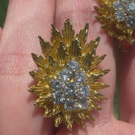 1960's Vintage 18K Yellow Gold  1.20 Carat Diamond Earrings Signed Yard