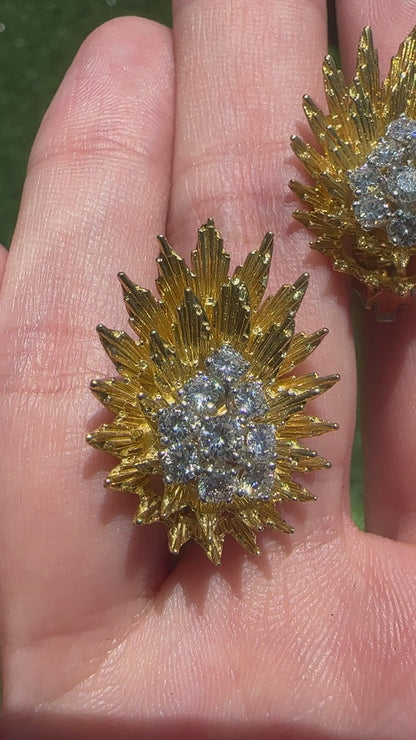 1960's Vintage 18K Yellow Gold  1.20 Carat Diamond Earrings Signed Yard