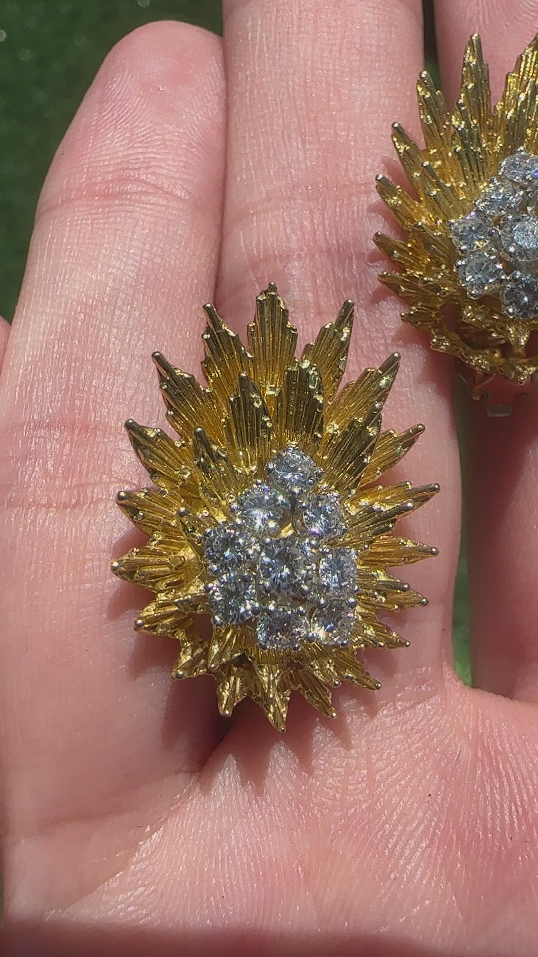1960's Vintage 18K Yellow Gold  1.20 Carat Diamond Earrings Signed Yard