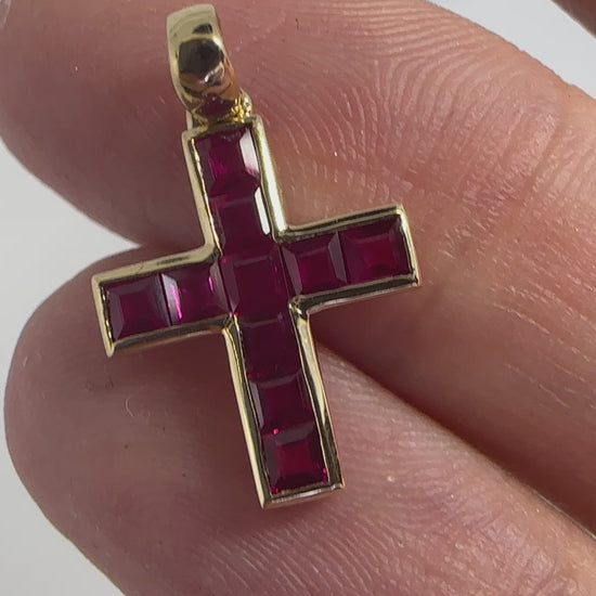 14K 0.80 Carat Ruby Cross Pendant