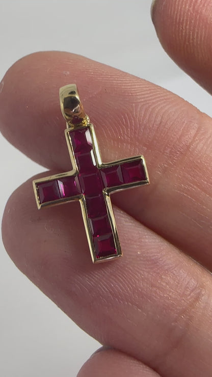 14K 0.80 Carat Ruby Cross Pendant