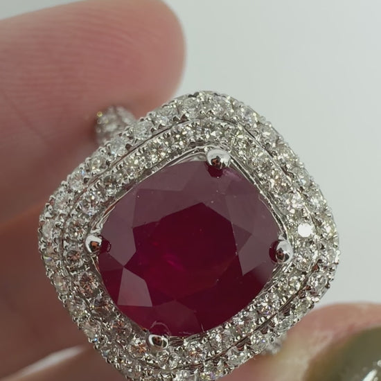 18k White Gold 3.19 Carat Ruby and Diamond Ring - Size 6.75