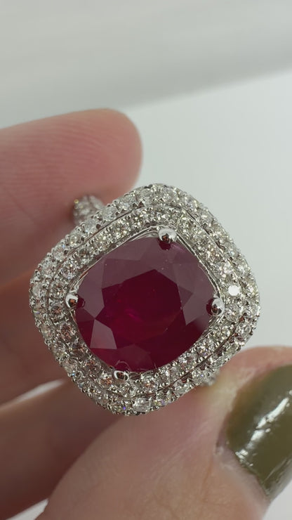 18k White Gold 3.19 Carat Ruby and Diamond Ring - Size 6.75