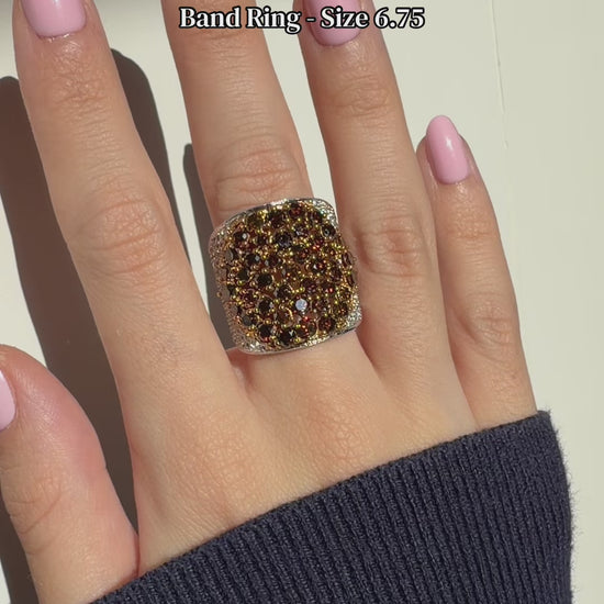 18K Two Tone White and Brown Diamond Wide Band Ring - Size 6.75