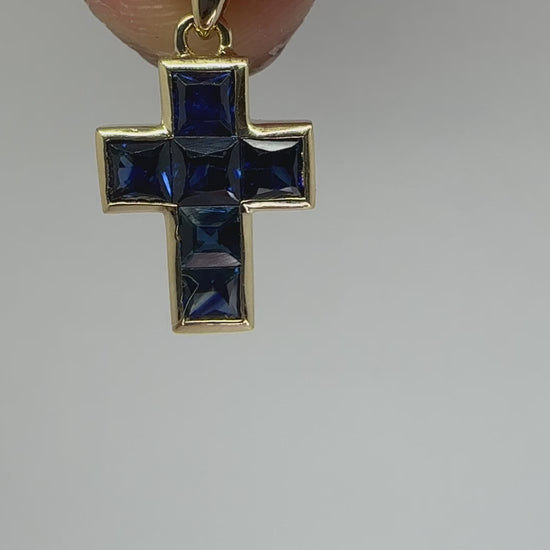 14K Yellow Gold 1.35 Carat Sapphire Cross Pendant