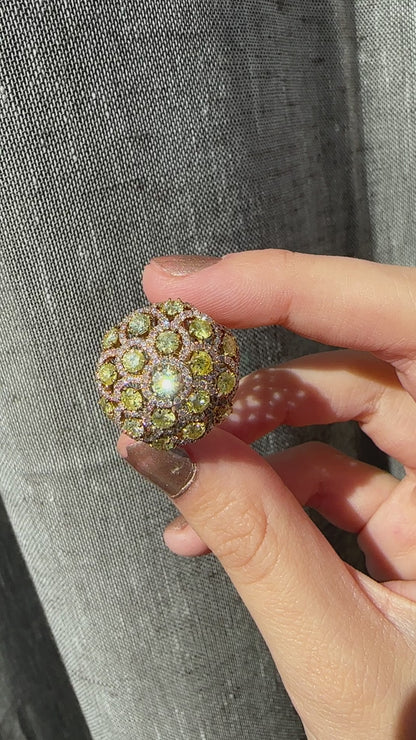 18K Rose Gold Pink and Yellow Diamond Dome Cocktail Ring - Size 6