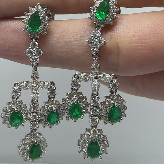 18k Diamond and Emerald Earrings