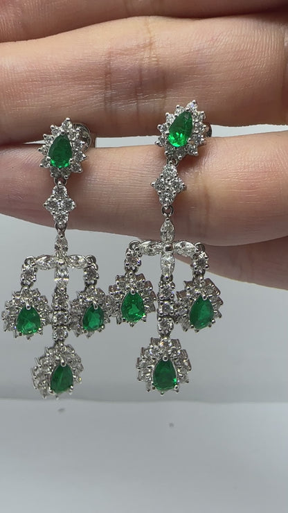 18k Diamond and Emerald Earrings