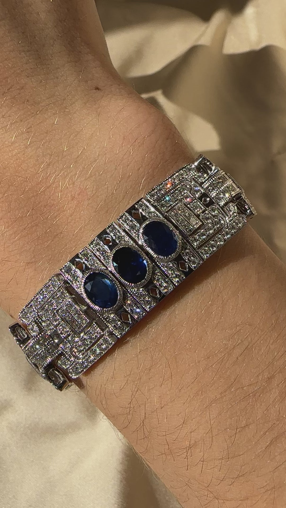Vintage Inspired 18K Gold 7.00 Carat Oval Cut Sapphire and Diamond Bracelet