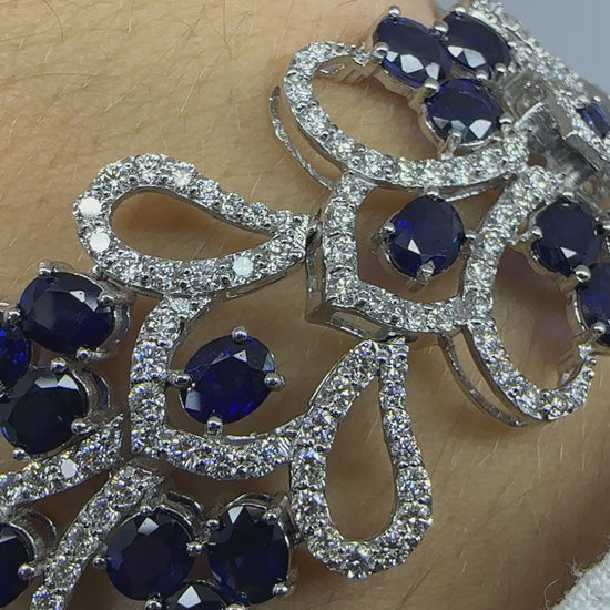 18K White Gold 22.21 Carat Sapphire and Diamond Bracelet - 7.5 inches