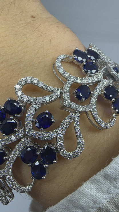 18K White Gold 22.21 Carat Sapphire and Diamond Bracelet - 7.5 inches