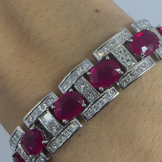 18K White Gold Diamond and African Ruby Bracelet
