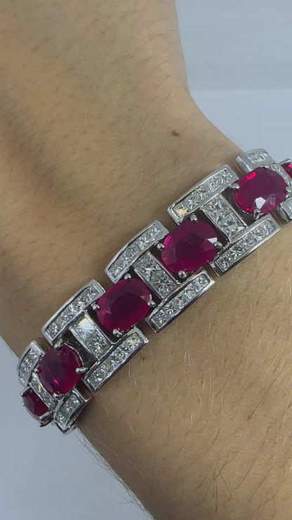 18K White Gold Diamond and African Ruby Bracelet