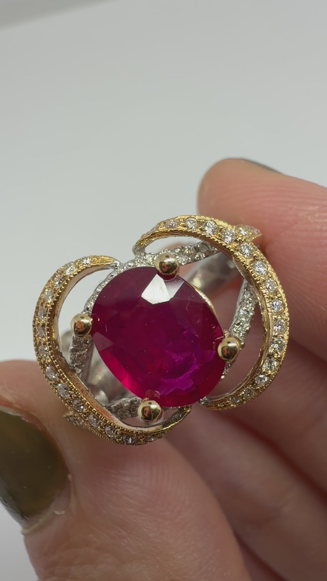 18K 2.22c Carat Oval Cut African Ruby and Diamond Ring - Size 6.25