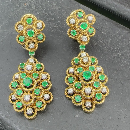 18k Diamond & Emerald Day/Night Earrings