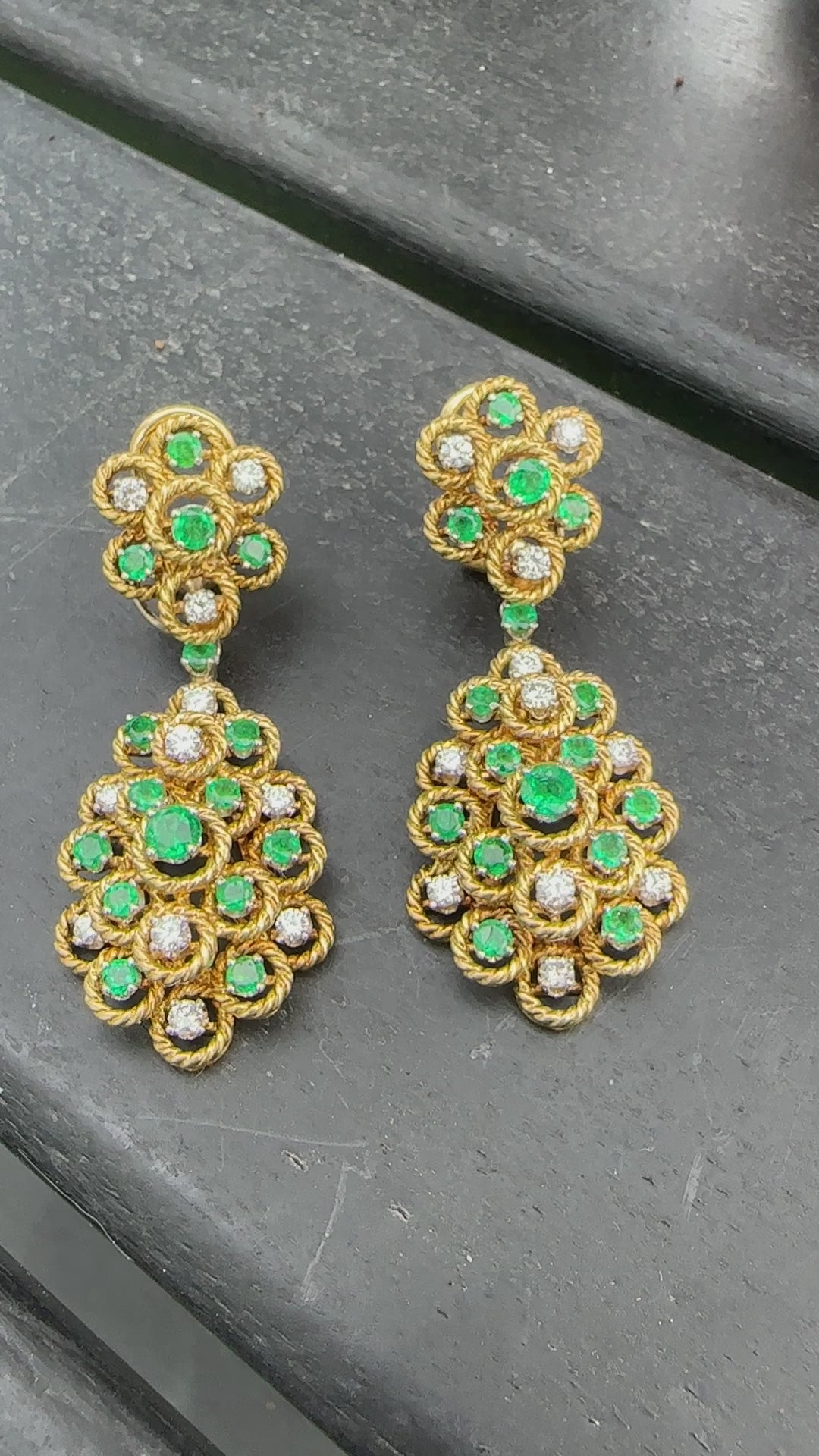 18k Diamond & Emerald Day/Night Earrings