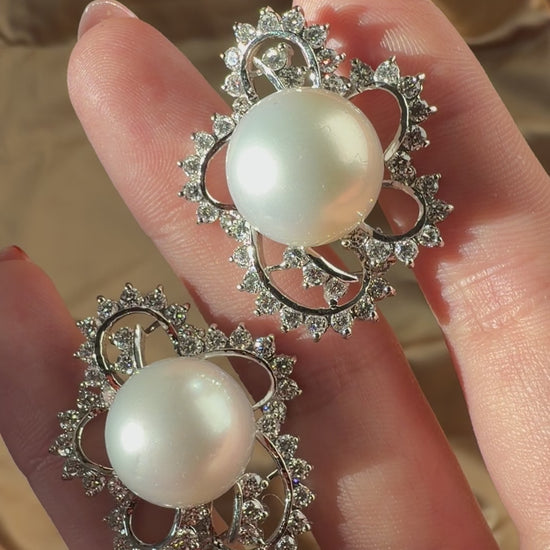 18K White Gold 4.16 carat Diamond and South Sea Pearl Earrings