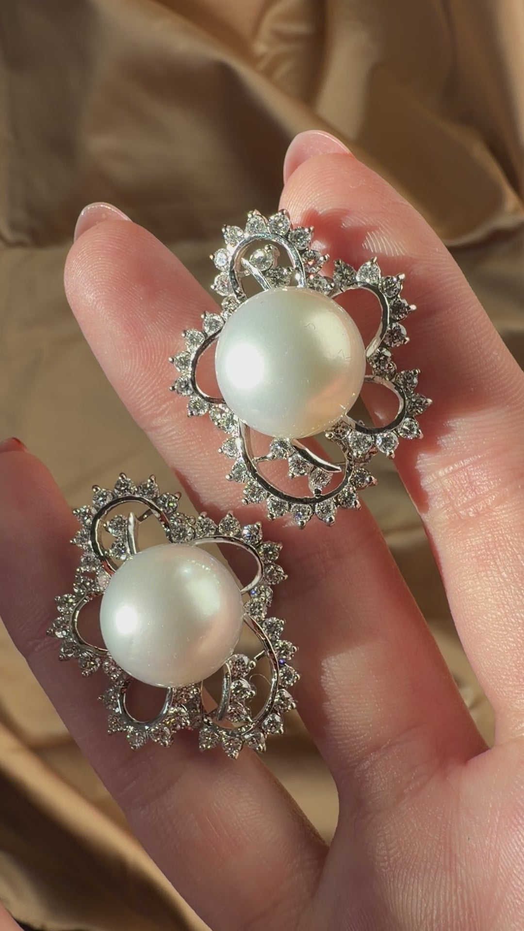 18K White Gold 4.16 carat Diamond and South Sea Pearl Earrings