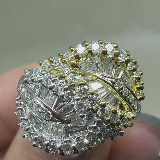 18K Two Tone Tapered Baguette Cut Diamond Ring