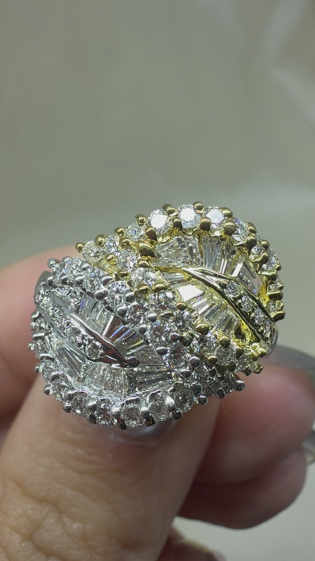 18K Two Tone Tapered Baguette Cut Diamond Ring