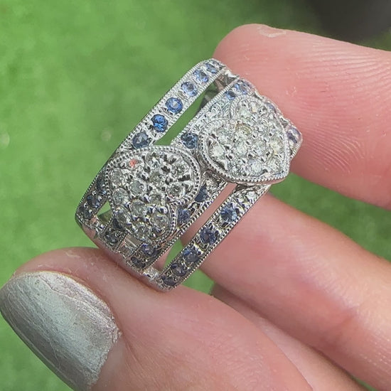 18k Diamond Heart and Sapphire Ring
