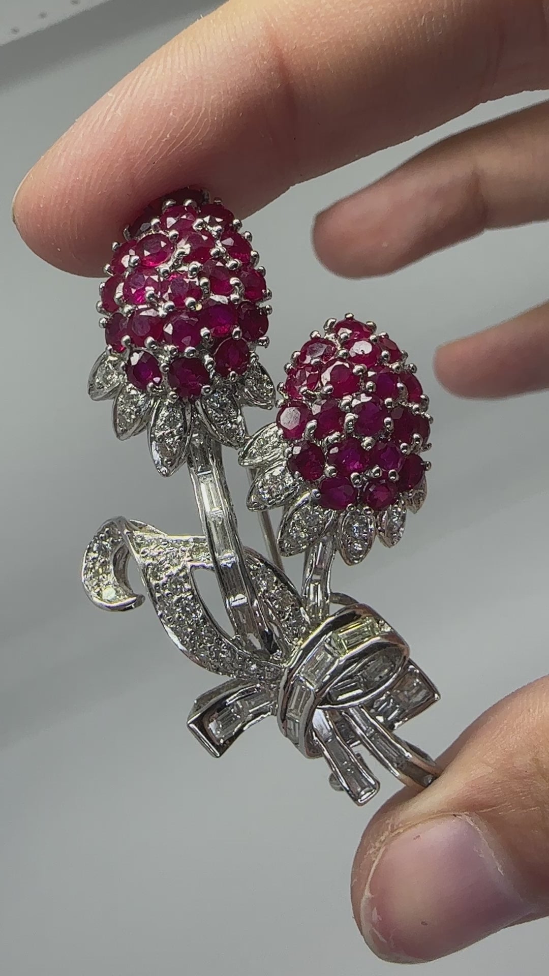 18K Diamond and Ruby Flower Brooch