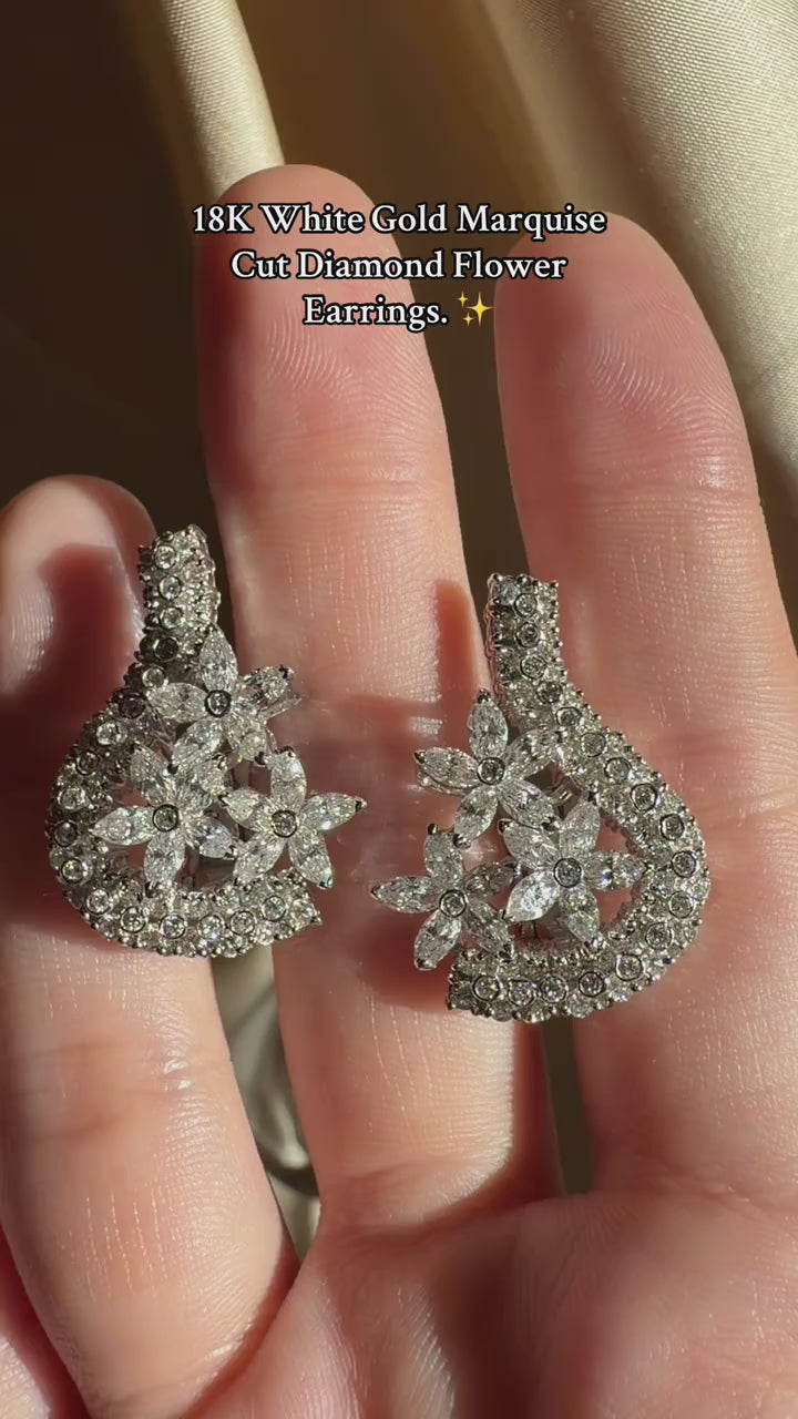 18K White Gold 5.52 Carat Marquise Cut Diamond Earrings