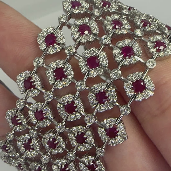 18K White Gold 1.85 Carat Round Cut Ruby and Diamond Bracelet - 7.25 inches