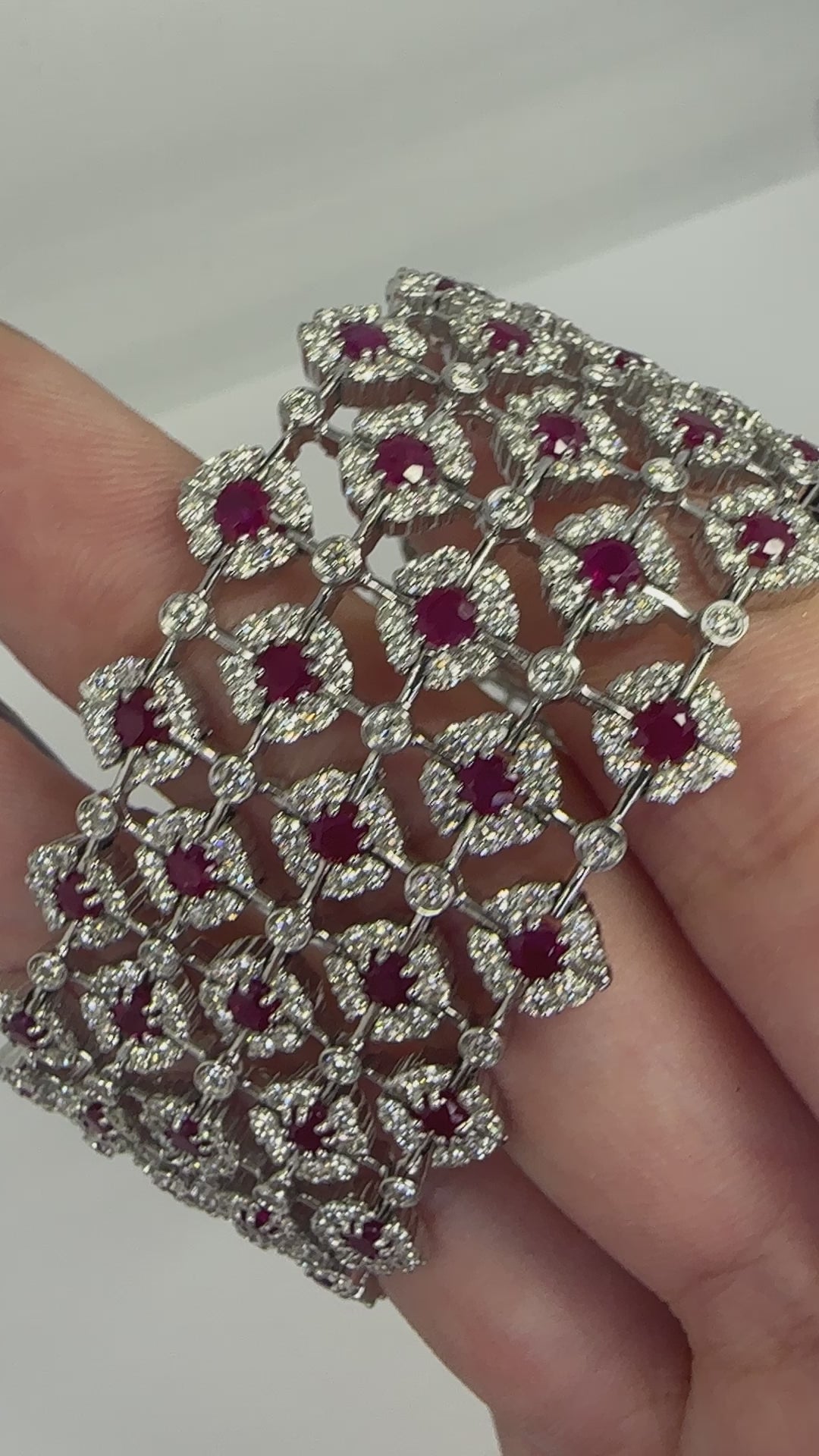 18K White Gold 1.85 Carat Round Cut Ruby and Diamond Bracelet - 7.25 inches