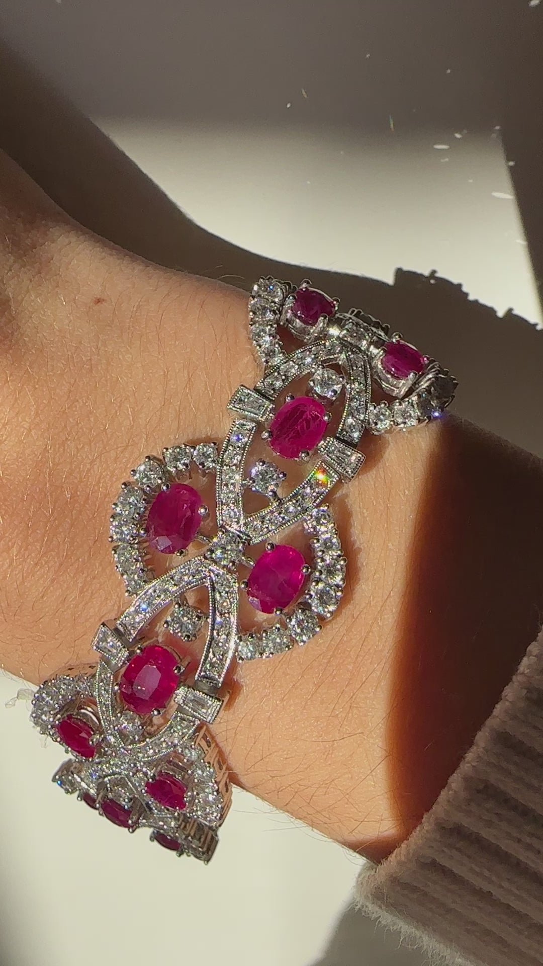 18K White Gold 15.98 Carat Oval Cut Ruby and Diamond Bracelet - 7.5 inches