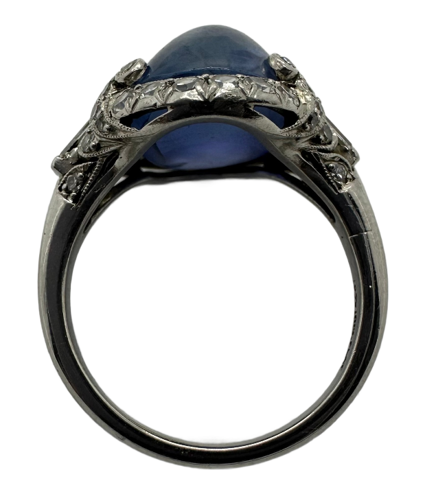 Platinum Art Deco Diamond and Cabochon Sapphire Ring