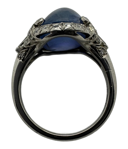 Platinum Art Deco Diamond and Cabochon Sapphire Ring