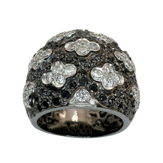 18k Black and White Diamond Wide Band Ring