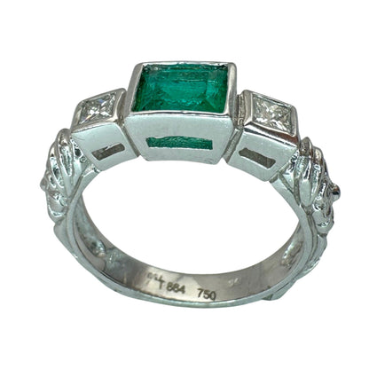 18k Diamond and Emerald Ring