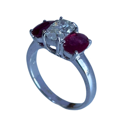 18k Diamond and Ruby Three Stone Ring