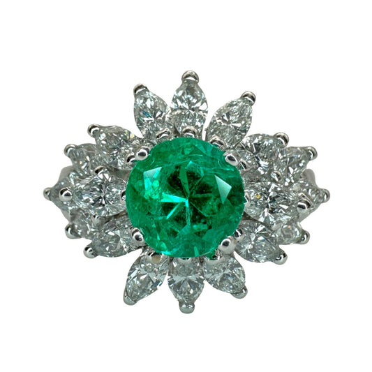 18k Diamond and Emerald Ring