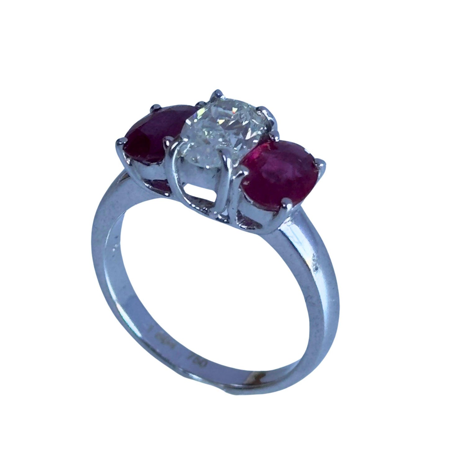 18k Diamond and Ruby Three Stone Ring