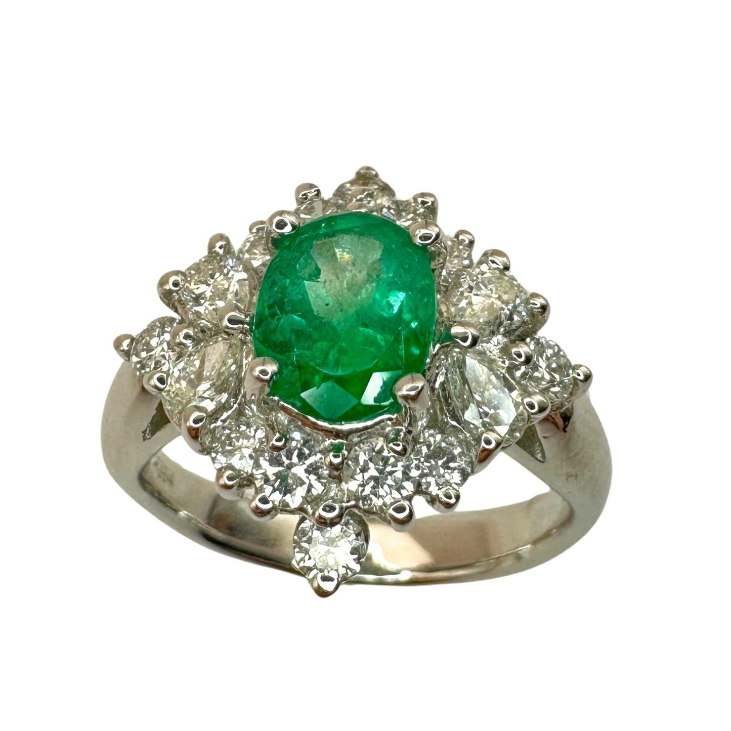 18k Princess Cut Diamond and Oval Emerald Ring