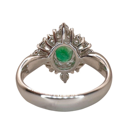 18k Princess Cut Diamond and Oval Emerald Ring