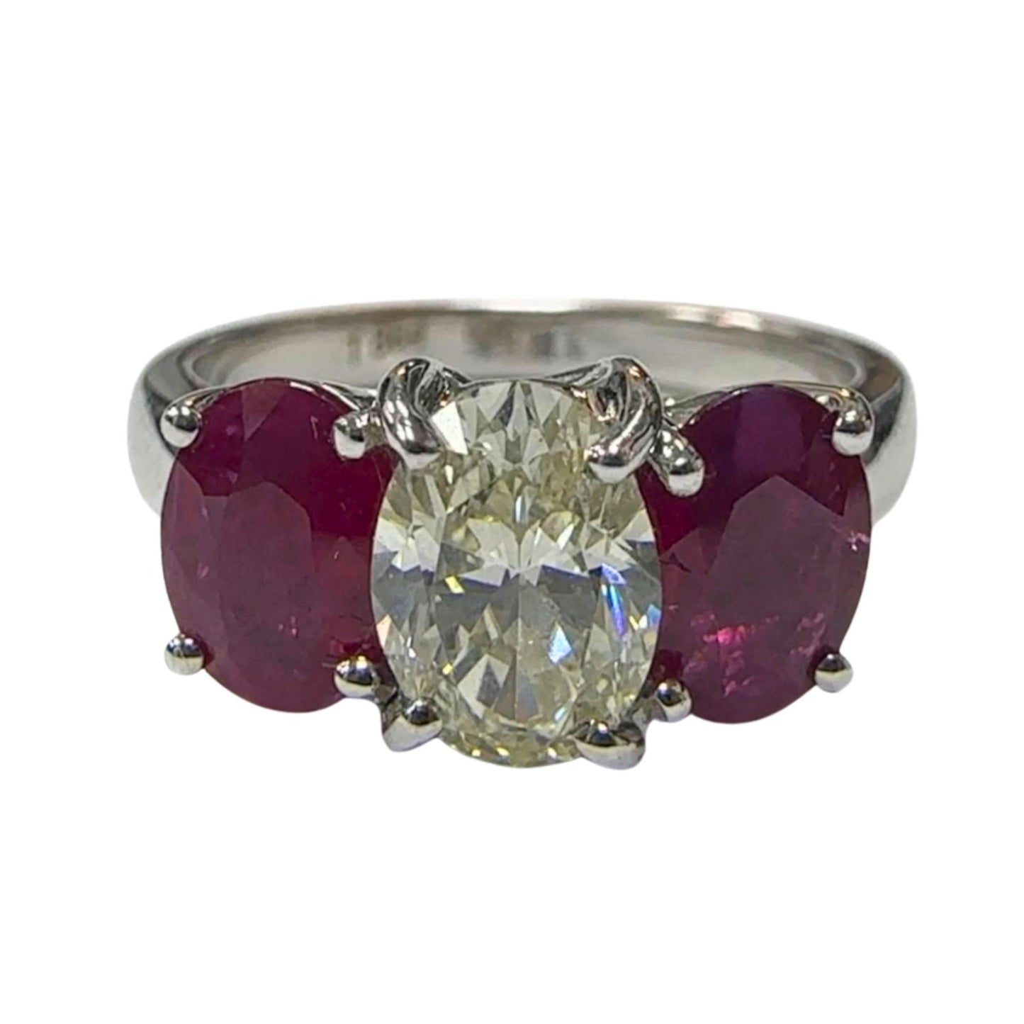 18k Diamond and Ruby Three Stone Ring