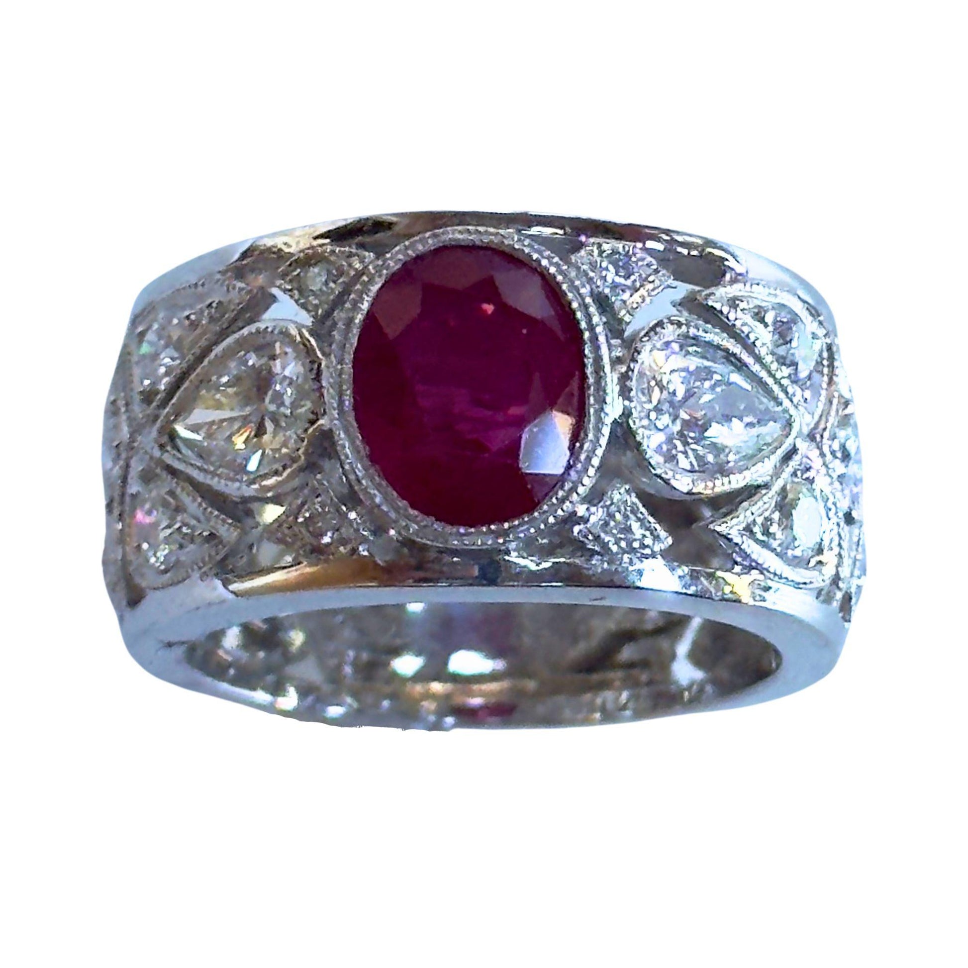 18k Diamond and Ruby Wide Band Ring