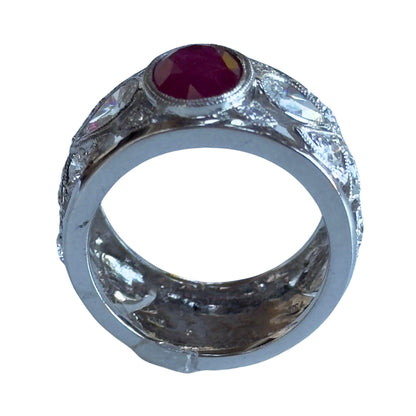 18k Diamond and Ruby Wide Band Ring