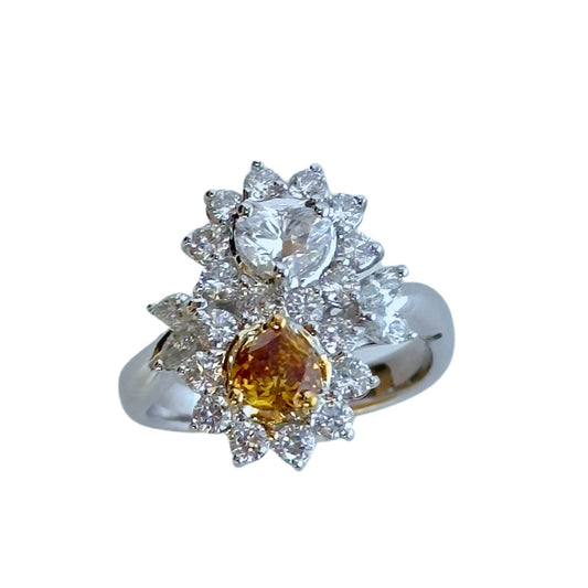 18k White and Yellow Diamond Floral Ring