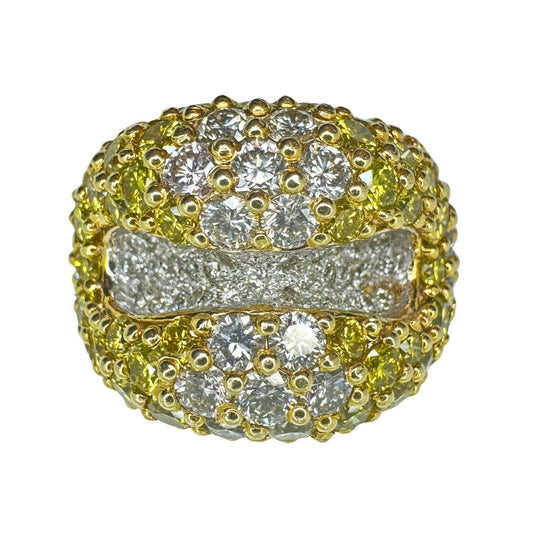 18k Heavy White and Yellow Diamond Ring